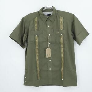 Texas Standard Shirt Mens Small Green Guayabera Ranch‎ Western Embroidered